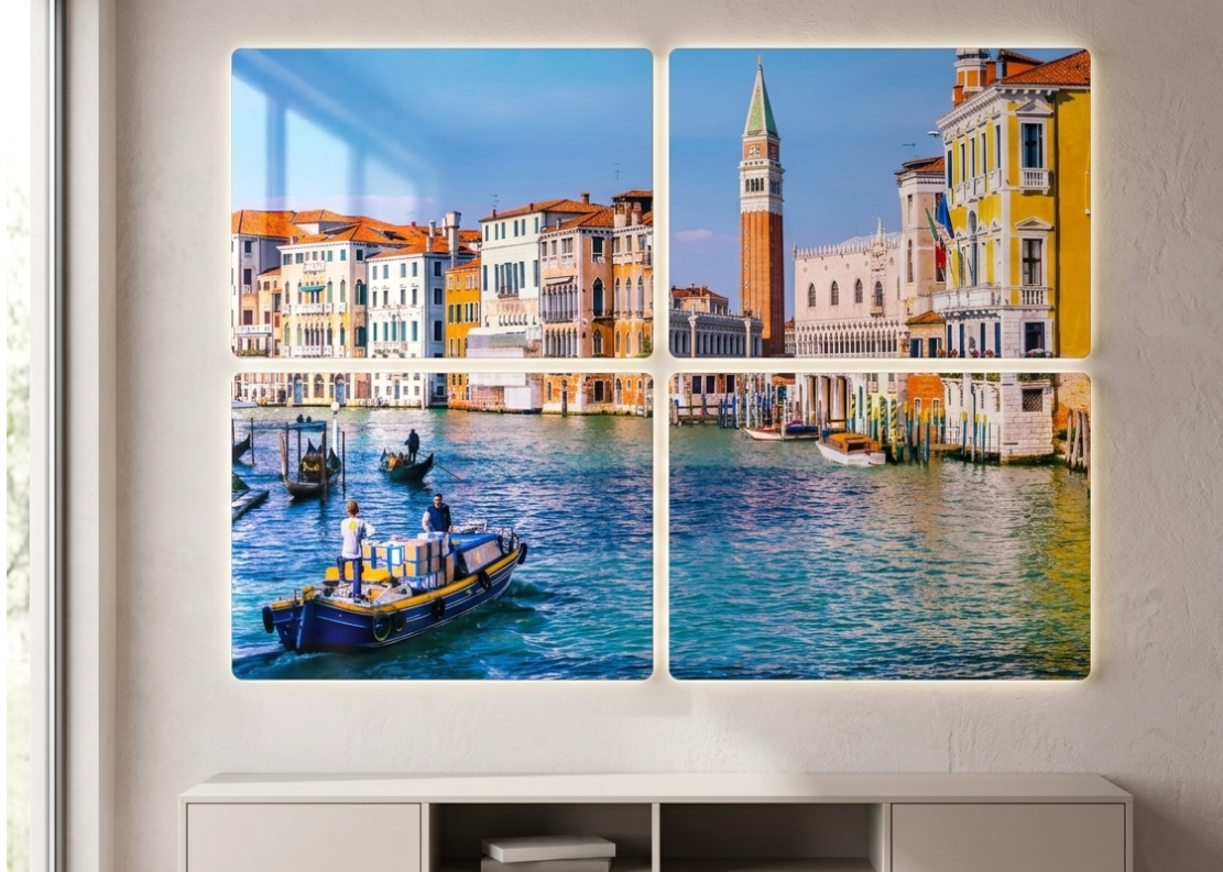 Quadrittico foto su metallo paesaggio Venezia con LED RGB | Markaink